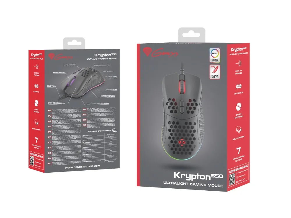 Мишка, Genesis Light Weight Gaming Mouse Krypton 550 8000 DPI RGB Software Black - image 6