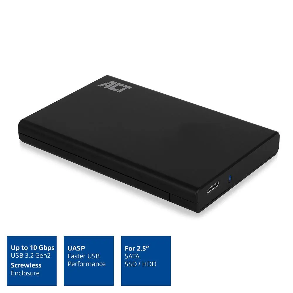 Чекмедже за твърд диск ACT AC1225, SATA, 2.5", USB-C 3.2 Gen2, Черен - image 1