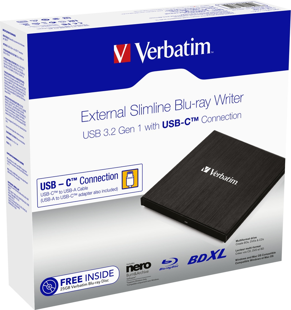 Оптично устройство, Verbatim External Slimline Blu-ray Writer Type-C - image 2