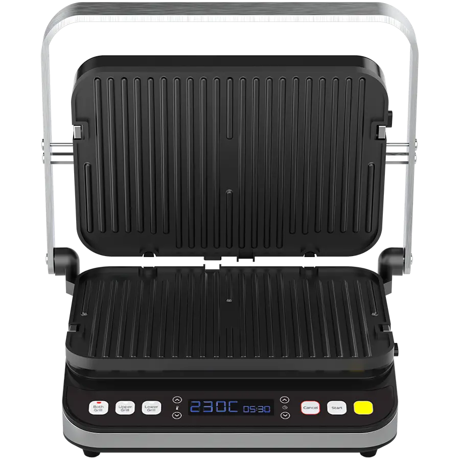 AENO ''Electric Grill EG1: 2000W, 3 heating modes - Upper Grill, Lower Grill, Both Grills  Defrost, Max opening angle -180°, Temperature regulation, Timer, Removable double-sided plates, Plate size 320*220mm'' - image 2