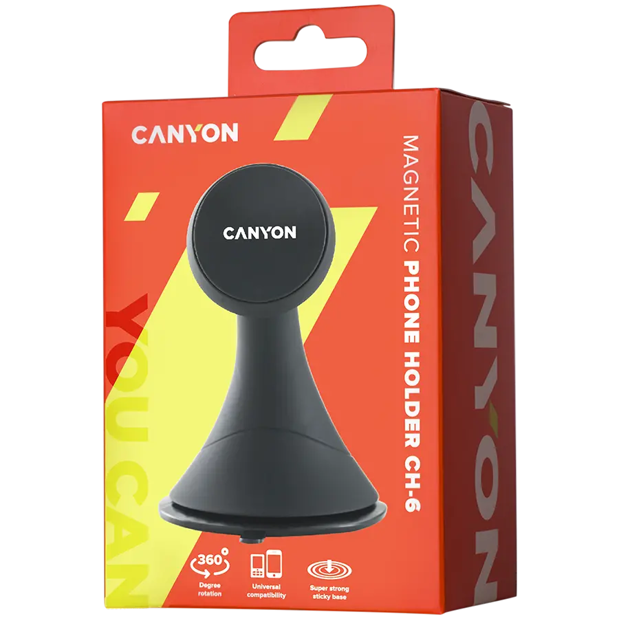 CANYON CH-6, Car Holder for Smartphones,magnetic suction function ,with 2 plates(rectangle/circle), black ,97*67.5*107mm 0.068kg - image 3