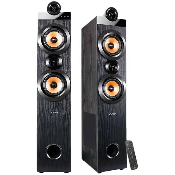 F&D T-70X 2.0 Floorstanding Speakers, 160W RMS (80Wx2), 1'' Tweeter + 5.25'' Speaker + 8'' Subwoofer for each channel, BT 5.0/HDMI(ARC)/Optical/Coaxial/AUX/USB/FM/Karaoke function/ LED Display/Remote control/Microphone included/Wooden/Black