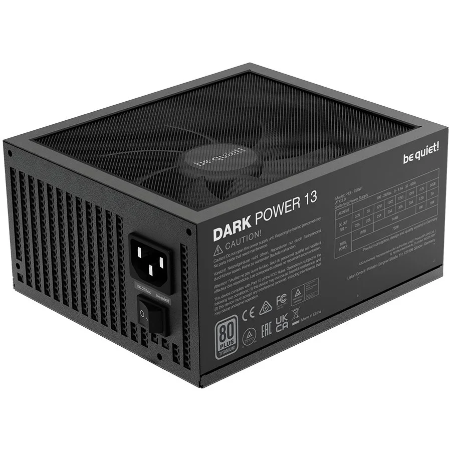be quiet! DARK POWER 13 750W, 80 PLUS Titanium efficiency (up to 95.8%), ATX 3.0, Frameless Silent Wings Fan, CM - image 1
