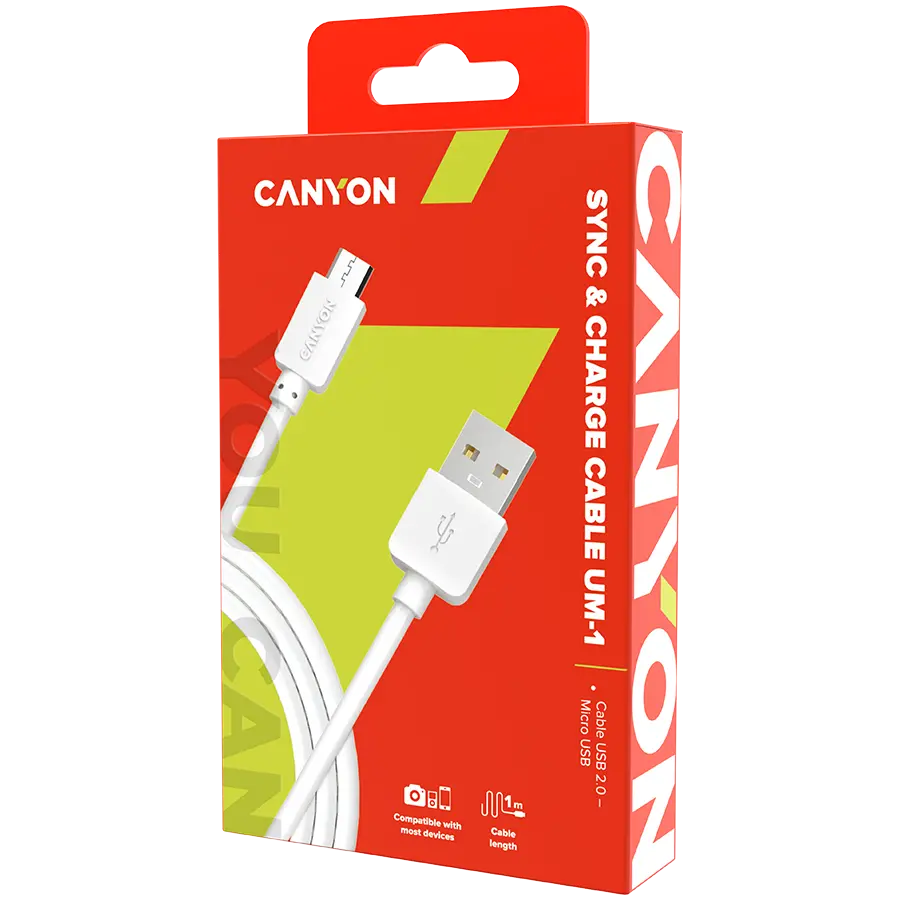 CANYON Micro USB cable, 1M, White - image 1