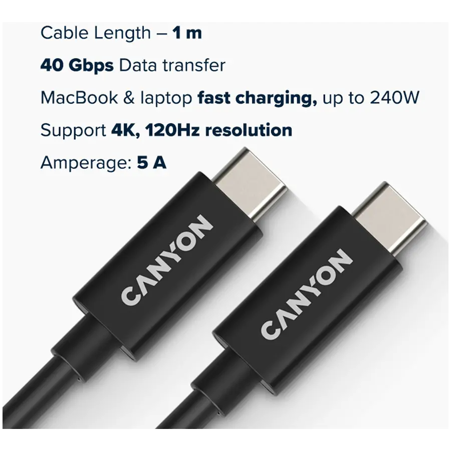 CANYON cable UC-44 USB-C to USB-C 240W 40Gbps 4k 1m Black - image 2