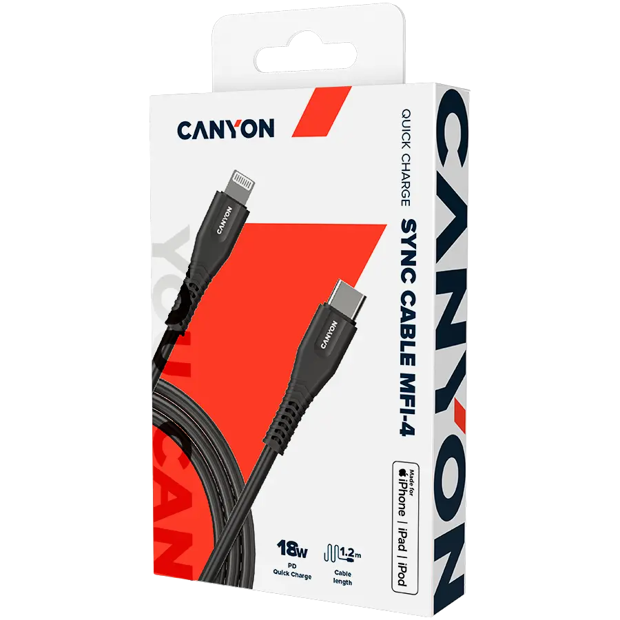 CANYON cable MFI-4 Type-C to Lightning 1.2m Black - image 3