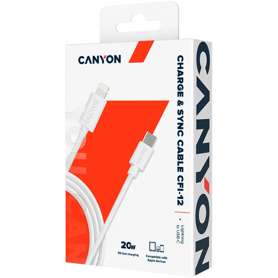 CANYON cable CFI-12 USB-C to Lightning 20W 2m White - image 1