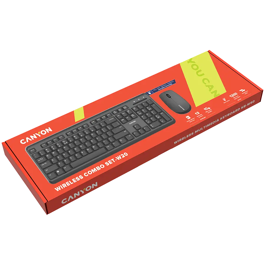 CANYON SET-W20, Wireless combo set,Wireless keyboard with Silent switches,105 keys,BG layout,optical 3D Wireless mice 100DPI black - image 2