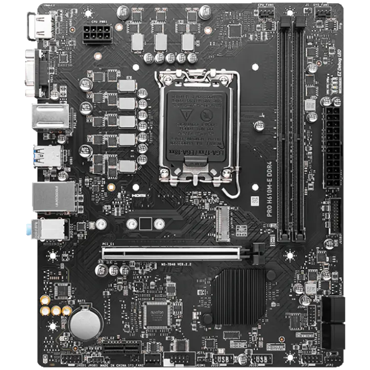 MSI PRO H610M-E DDR4, Micro-ATX, Socket 1700, Dual Channel DDR4 3200(OC)MHz, 1x PCIe x16 slots, 1x M.2 slots, 1x HDMI, 1 x VGA, 2x USB 3.2 Gen 1, 4x USB 2.0, 3Y - image 1
