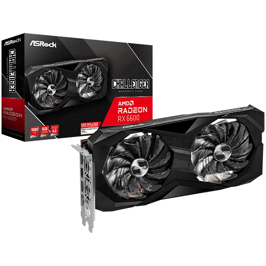 ASROCK Video Card AMD Radeon RX6600 Challenger D 8GB, GDDR6 128 bit, 1xHDMI, 3xDP 1.4, power 1x8 pin, recommended PSU 500W.