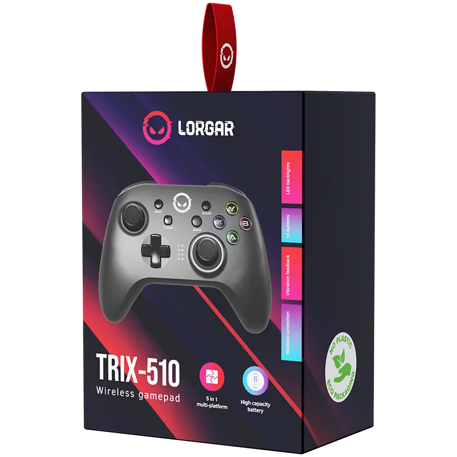 LORGAR TRIX-510, Gaming controller, Black, BT5.0 Controller with built-in 600mah battery, 1M Type-C charging cable ,6 axis motion sensor support nintendo switch ,android,PC, IOS13, PS3, normal size dongle,black - image 4