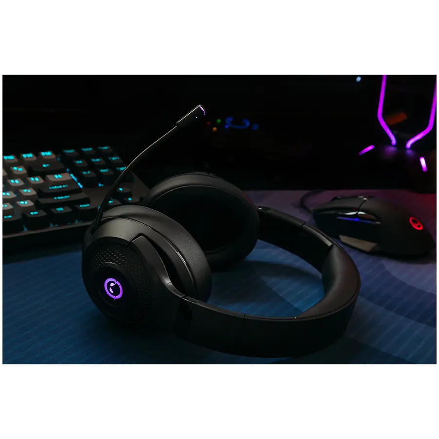 LORGAR Noah 701, gaming headset with microphone, 2.4GHz USB dongle + BT 5.1 Realtek 8763, battery 1000mAh, type-C charging cable 0.8m, audio cable 1.5m, size:195*185*80mm, 0.28kg. Black - image 7