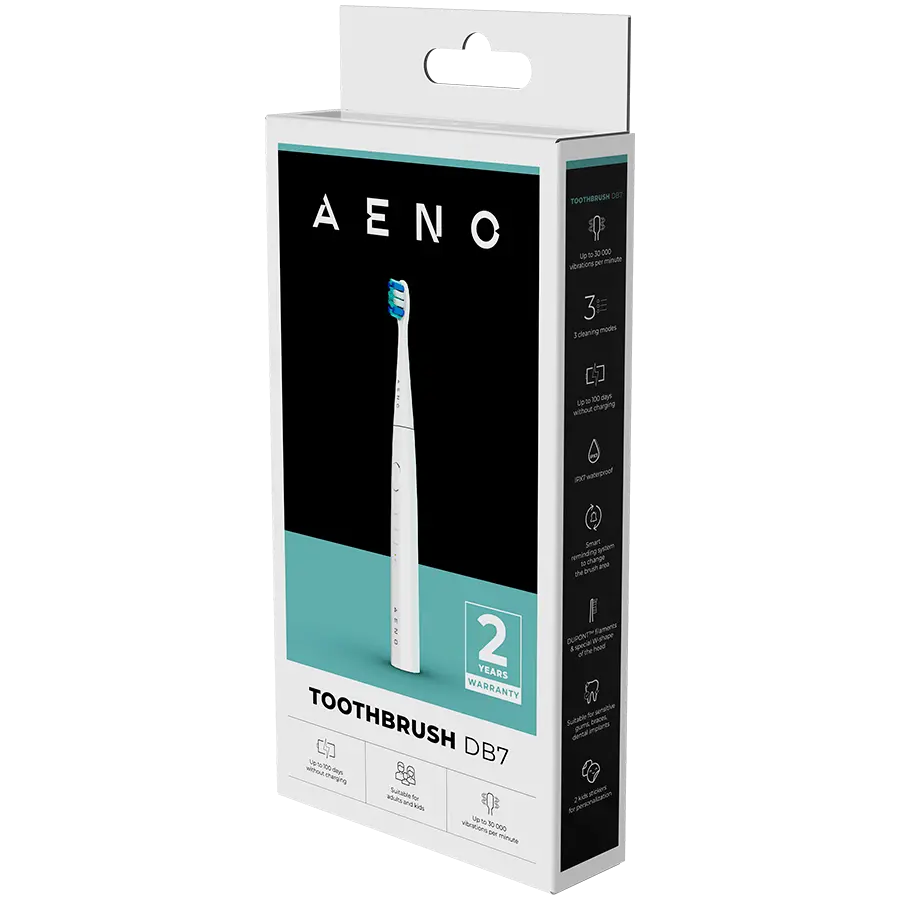 AENO Sonic Electric toothbrush, DB7: White, 3modes, 1 brush head + 2 stickers,  30000rpm, 100 days without charging, IPX7 - image 5