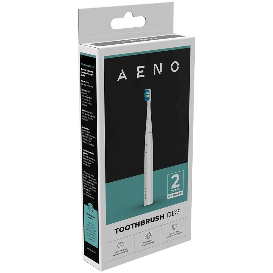 AENO Sonic Electric toothbrush, DB7: White, 3modes, 1 brush head + 2 stickers,  30000rpm, 100 days without charging, IPX7 - image 6