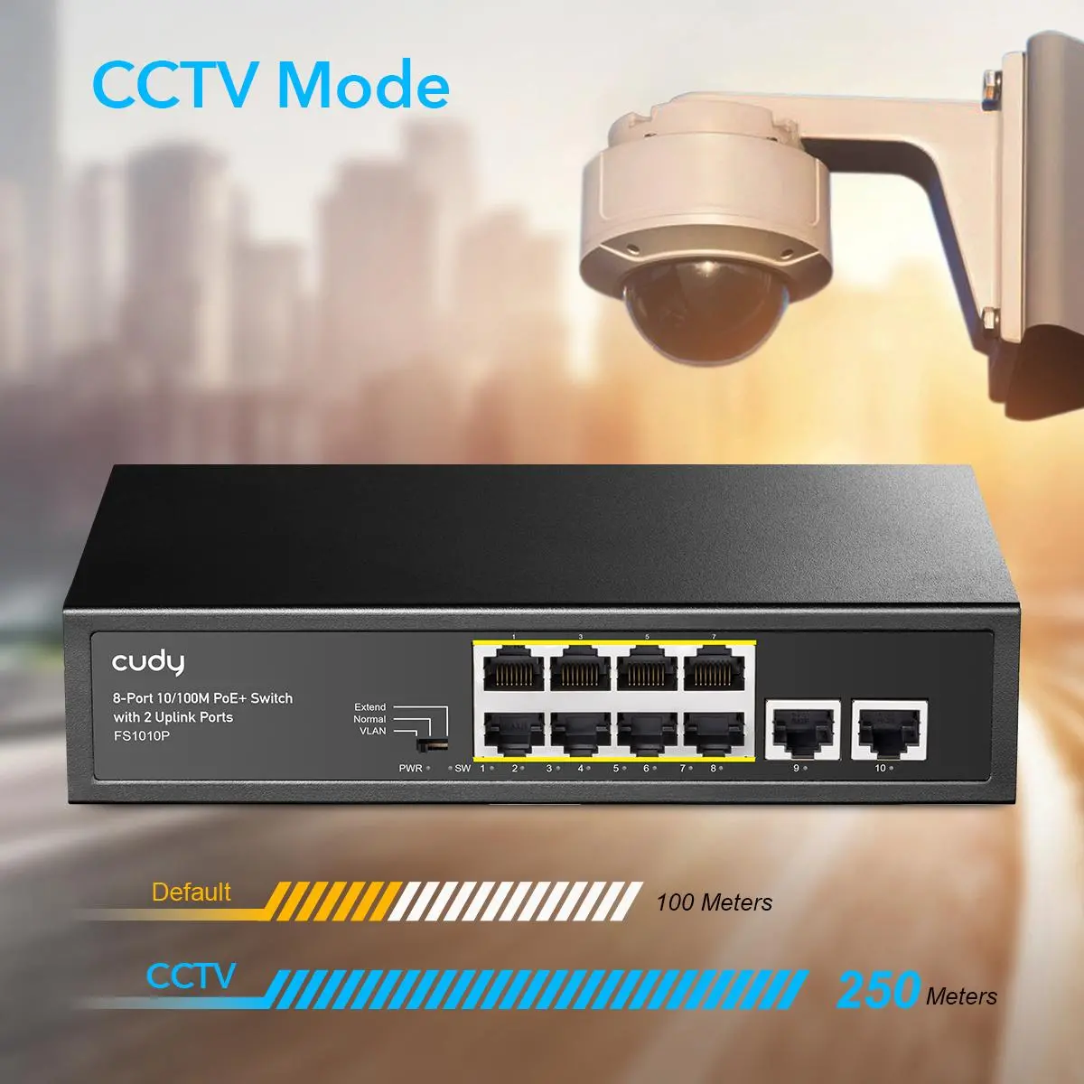 Суич Cudy FS1010P, 8 портов, 10/100, PoE+ Switch 120W, 2 x Uplink порта - image 3