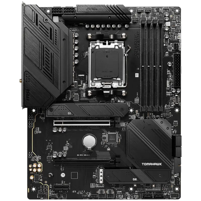 MSI Main Board Desktop MAG B650 TOMAHAWK WIFI (AM5,4x DDR5,HDMI,DP,2x PCI-E x16,1x PCI-E x1,3xM.2,6xSATA 6G,6x USB 2.0,6x USB 3.2 Gen1 Type A,3x USB 3.2 Gen2 Type A,1x USB 3.2 Gen2 Type C,1x USB 3.2 Gen2x2 Type C, 2.5GLAN,Wi-Fi 6E, BT5.2 ATX - image 1