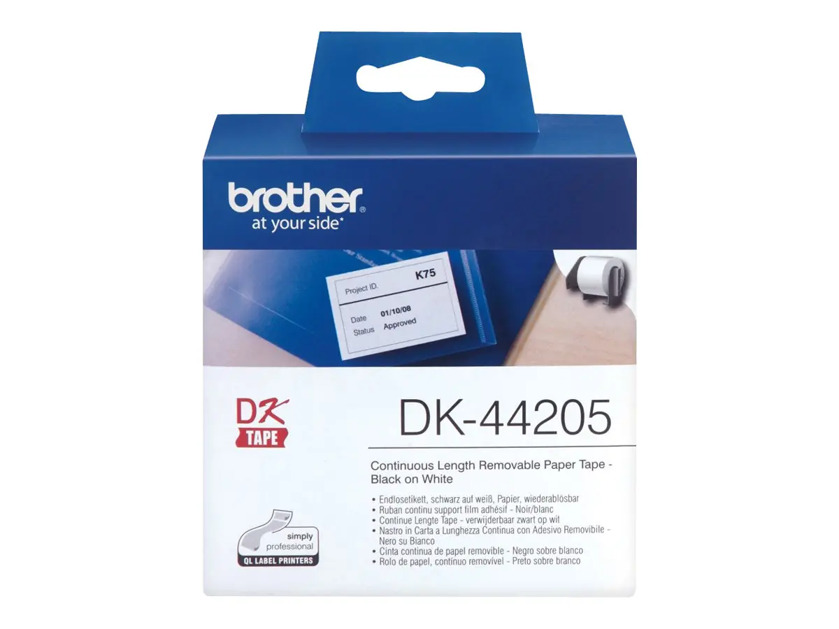 Консуматив, Brother DK-44205 White Removable Paper Tape 62 mm x 30.48 m, Black on White - image 1