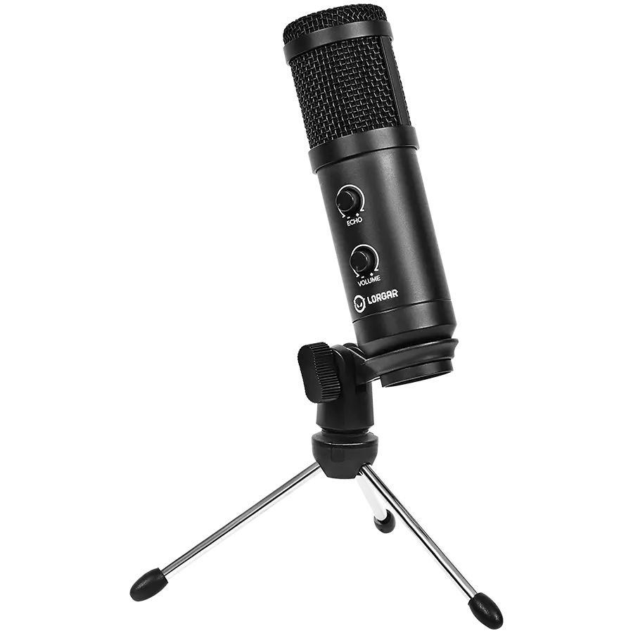 LORGAR Soner 313, Gaming Microphone, USB condenser microphone with Volume Knob & Echo Knob, Frequency Response: 80 Hz—17 kHz, including 1x Microphone, 1 x 2.5M USB Cable, 1 x Tripod Stand, dimensions: Ø47.4*158.2*48.1mm, weight: 243.0g, Black - image 5