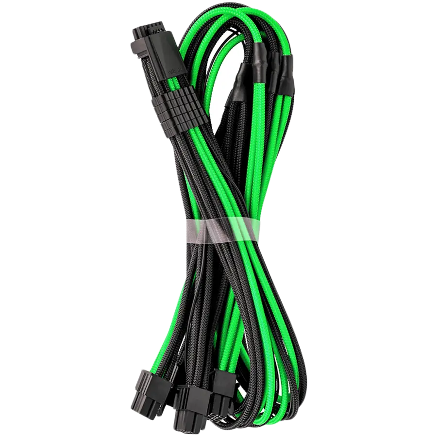 CableMod E-Series Pro ModMesh Sleeved 12VHPWR PCI-e Cable for Super Flower Leadex Platinum / Platinum SE / Titanium / V Gold Pro / V Platinum Pro, EVGA G7 / G6 / G5 / G3 / G2 / P2 / T2 (Black + Light Green, Nvidia 4000 series, 16-pin to Quad 8-pin, 60cm) - image 1