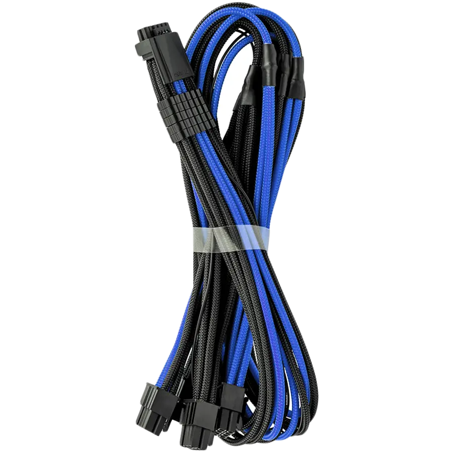 CableMod E-Series Pro ModMesh Sleeved 12VHPWR PCI-e Cable for Super Flower Leadex Platinum / Platinum SE / Titanium / V Gold Pro / V Platinum Pro, EVGA G7 / G6 / G5 / G3 / G2 / P2 / T2 (Black + Blue, Nvidia 4000 series, 16-pin to Quad 8-pin, 60cm) - image 1