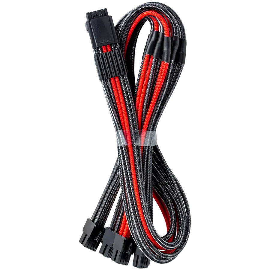 CableMod E-Series Pro ModMesh Sleeved 12VHPWR PCI-e Cable for Super Flower Leadex Platinum / Platinum SE / Titanium / V Gold Pro / V Platinum Pro, EVGA G7 / G6 / G5 / G3 / G2 / P2 / T2 (Carbon + Red, Nvidia 4000 series, 16-pin to Quad 8-pin, 60cm) - image 1