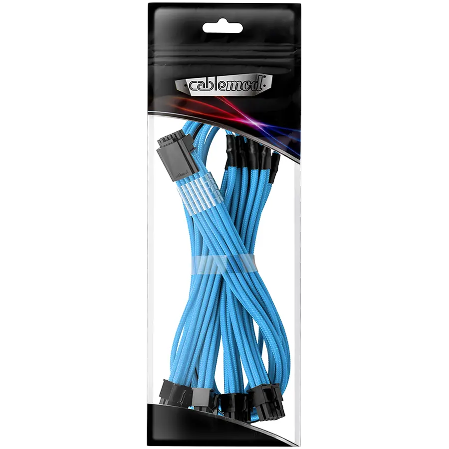 CableMod E-Series Pro ModMesh Sleeved 12VHPWR PCI-e Cable for Super Flower Leadex Platinum / Platinum SE / Titanium / V Gold Pro / V Platinum Pro, EVGA G7 / G6 / G5 / G3 / G2 / P2 / T2 (Light Blue, Nvidia 4000 series, 16-pin to Quad 8-pin, 60cm)