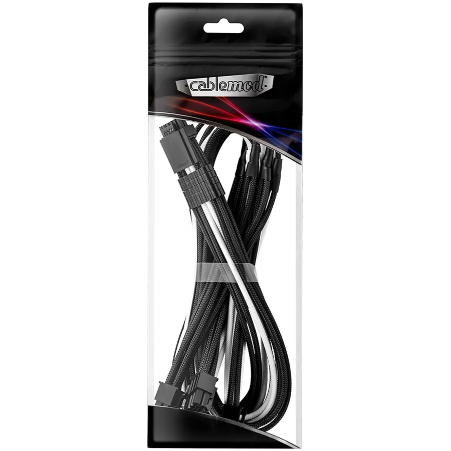 CableMod E-Series Pro ModMesh Sleeved 12VHPWR PCI-e Cable for Super Flower Leadex Platinum / Platinum SE / Titanium / V Gold Pro / V Platinum Pro, EVGA G7 / G6 / G5 / G3 / G2 / P2 / T2 (Black + White, Nvidia 4000 series, 16-pin to Quad 8-pin, 60cm)