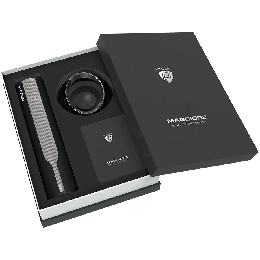 Prestigio Maggiore, smart wine opener, 100% automatic, opens up to 70 bottles without recharging, foil cutter included, premium design, 480mAh battery, Dimensions D 48*H228mm, black + silver color. - image 20