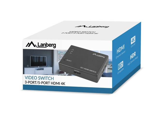 Адаптер, Lanberg Video Switch 3x HDMI + Micro USB port + Remote Controller, black - image 5