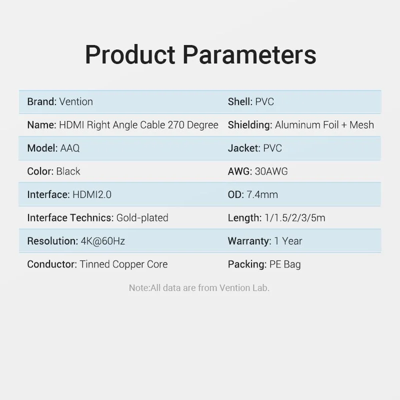 Vention Кабел HDMI Right Angle 270 Degree v2.0 M / M 4K/60Hz Gold - 1.5M Black - AAQBG - image 15