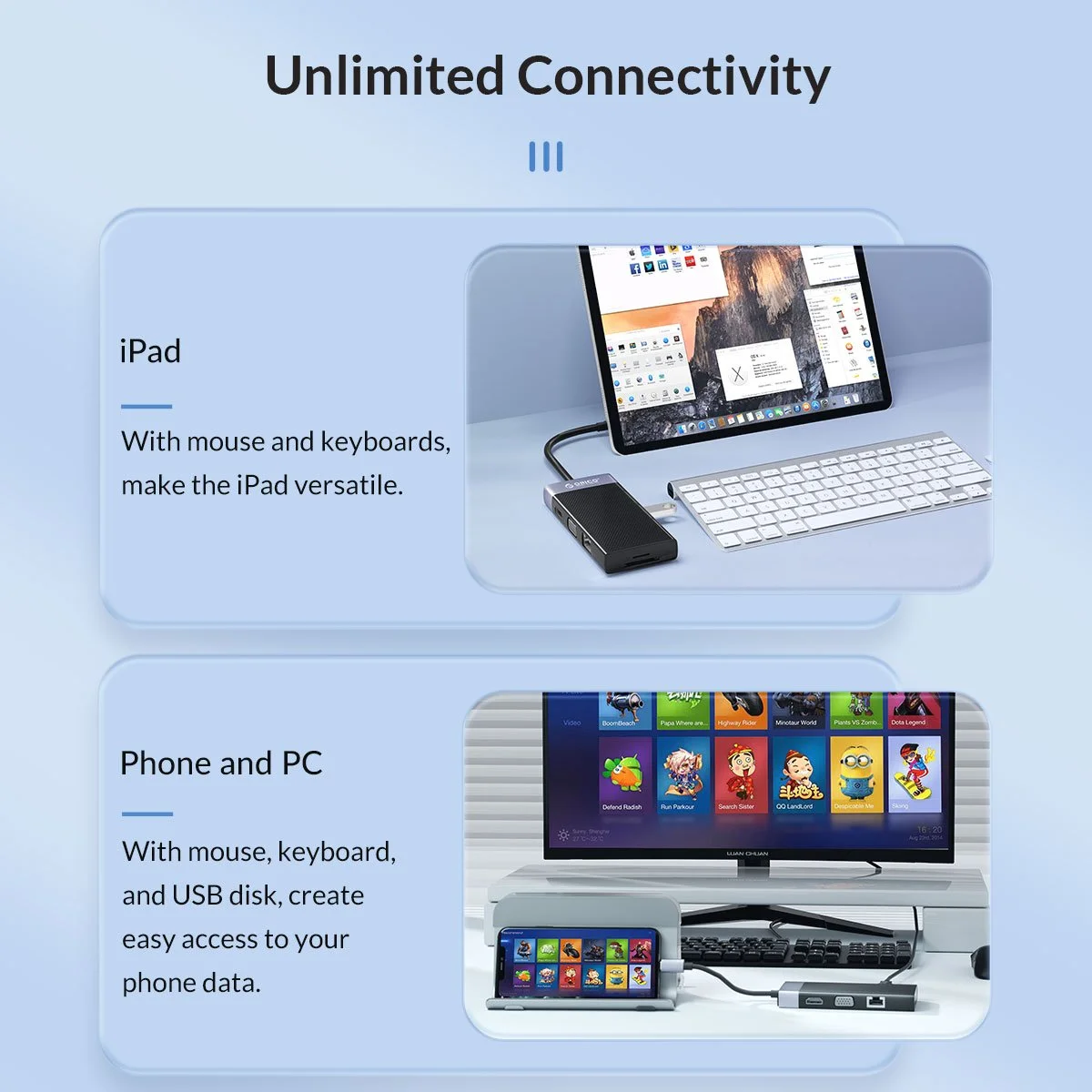 Orico докинг станция Type-C Docking Station Power Distribution 3.0 87W - HDMI, Type-C x 1, USB3.0 x 1, USB 2.0 x 2, LAN, SD, VGA, Audio - MDK-10P-BK - image 19