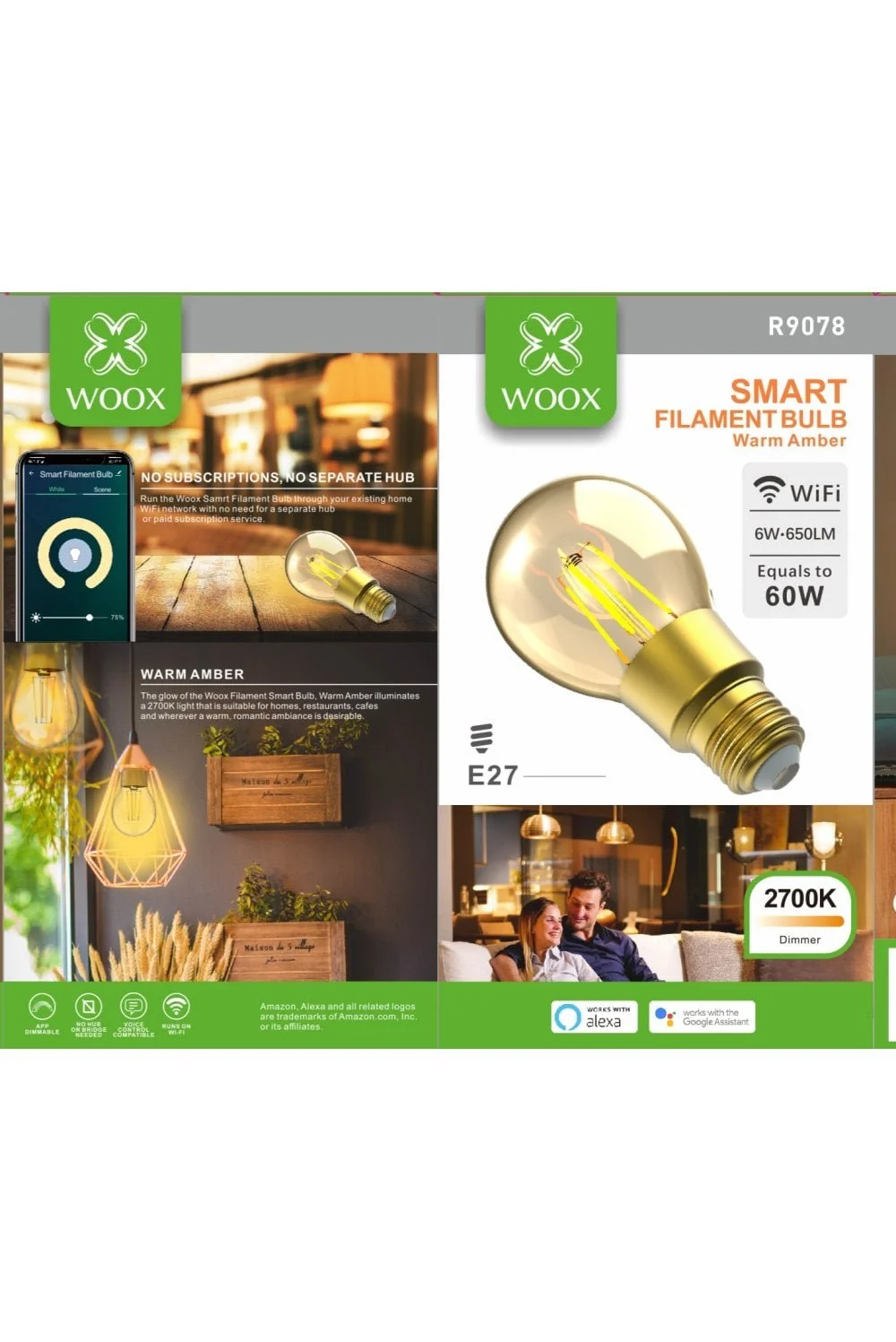 Woox смарт крушка Light - R9078 - WiFi Smart Filament LED Bulb E27, 6W/60W, 650lm - image 6