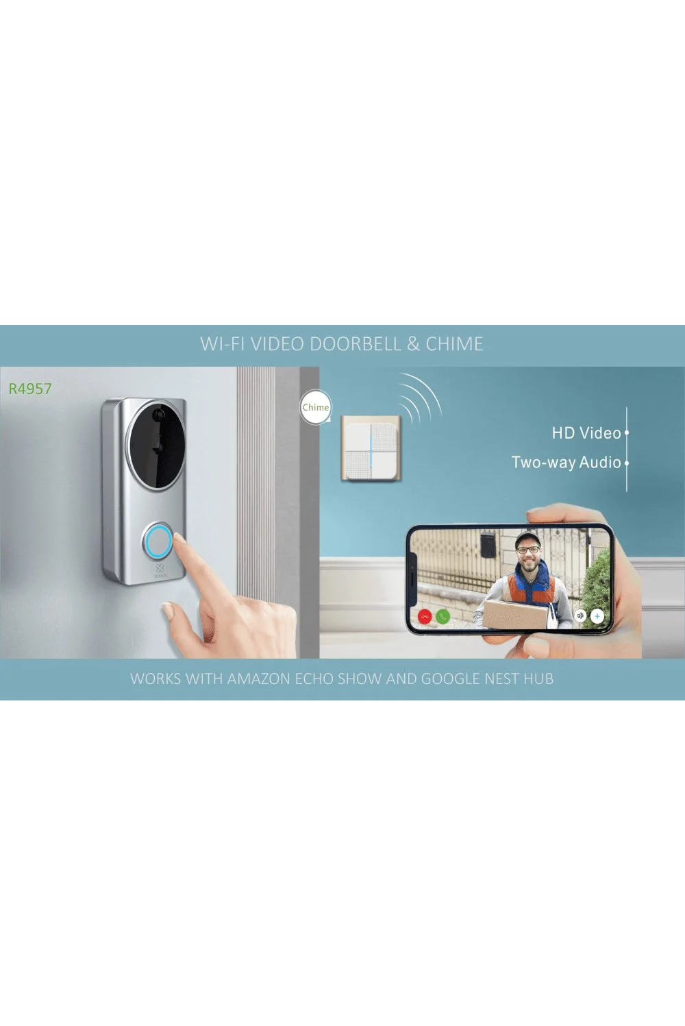 Woox видеозвънец с двупосочно аудио Doorbell - R4957 - Smart WiFi Video Doorbell and Chime - image 4