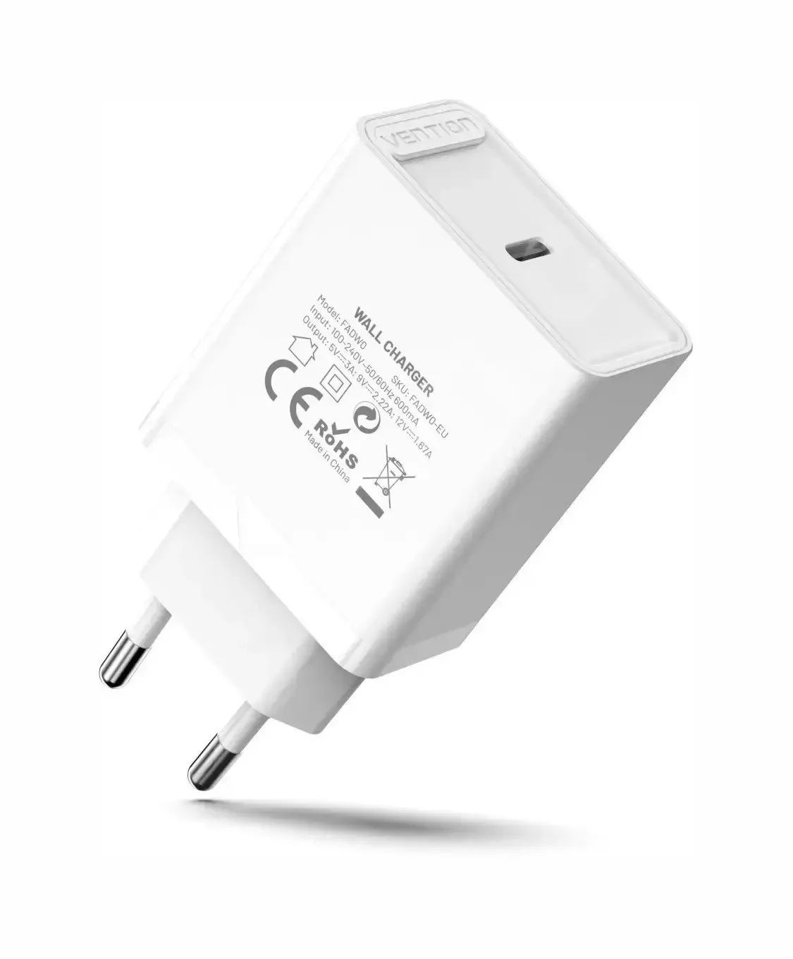 Vention бързо зарядно Fast Charger Wall - QC4.0, PD3.0 Type-C, 20W White - FADW0 - image 1