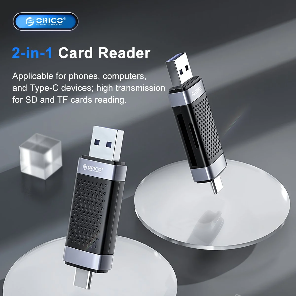 Orico четец за карти Card Reader USB Type C/A Black - CD2D-AC2-BK - image 2