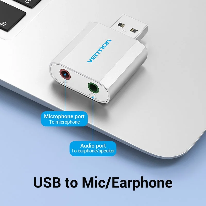 Vention външна звукова карта USB Sound card - Headphones, Mic, Silver - VAB-S13 - image 3