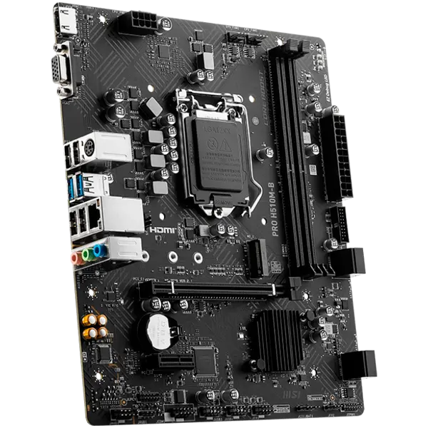 MSI PRO H510M-B DDR4, mATX, Chipset H470 (supports only 10th Intel processors), Socket 1200, Dual Channel DDR4 up to 2933MHz, 1x PCIe x16 slots, 1x M.2 slots, 1x HDMI, 1x VGA, 2x USB 3.2 Gen 1, 4x USB 2.0, 7.1 HD Audio, 1Gbps LAN, EZ Debug LED, 3Y - image 1