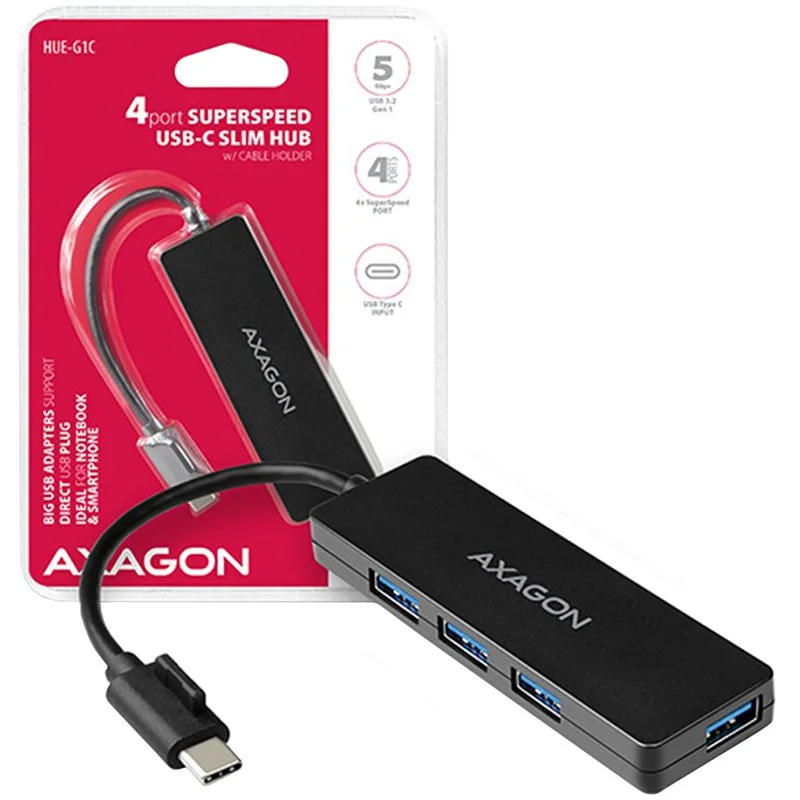 AXAGON HUE-G1C 4x USB3.1 Gen1 SLIM hub w. 14cm Type-C cable