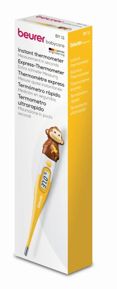 Термометър, Beurer BY 11 Monkey clinical thermometer, Contact-measurement technology,temperature alarm as from 37.8 C°, Display in C° and F°,Flexible measuring tip;Protective cap; Waterproof tip and display - image 3