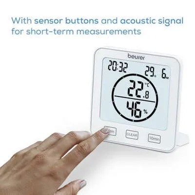 Хигрометър, Beurer HM 22 thermo hygrometer; displays temperature, relative humidity, date and time; timer function; sensor buttons - image 2