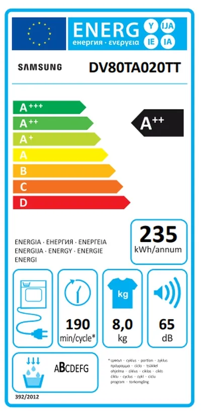 Сушилня, Samsung DV80TA020TT/LE, Tumble Dryer with Heat Pump technology, 8kg, A++, Wrinkle prevention, Quick Dry 35 ',LED, Diamond drum, White - image 11