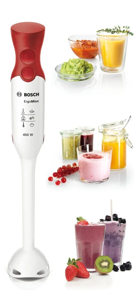 Пасатор, Bosch MSM64010, Blender, ErgoMixx, 450 W, Included transparent jug, White, red - image 2