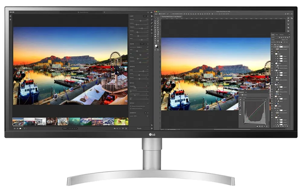 Монитор, LG 34WL850-W, 34" WQHD (3440 x 1440) Nano IPS Display, 5ms, 1ms Motion Blur Reduction, CR 1000:1, 350 cd/m2, 21:9, 3440x1440, HDR 10, DCI-P3 98%, FreeSync, HDR 400, USB 3.0Thunderbolt 3 , HDMI, DisplayPort, PBP, 7W x 2, Height / Tilt Adjustable Stand, Bl - image 1