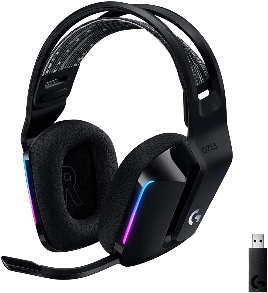 Слушалки, Logitech G733 Wireless Headset, Lightsync RGB, Lightspeed Wireless, PRO-G 40 mm Drivers, DTS Headphone:X 2.0 Surround, Blue Voice Microphone, 278 g, Black