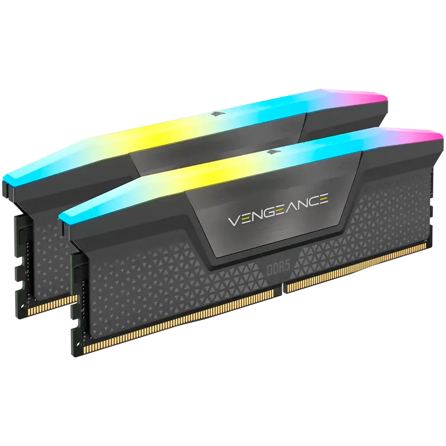 DDR5, 6000MT/s 32GB 2x16GB DIMM, Unbuffered, 30-36-36-76, Std PMIC, XMP 3.0, VENGEANCE RGB DDR5 Black Heatspreader, RGB LED, 1.4V