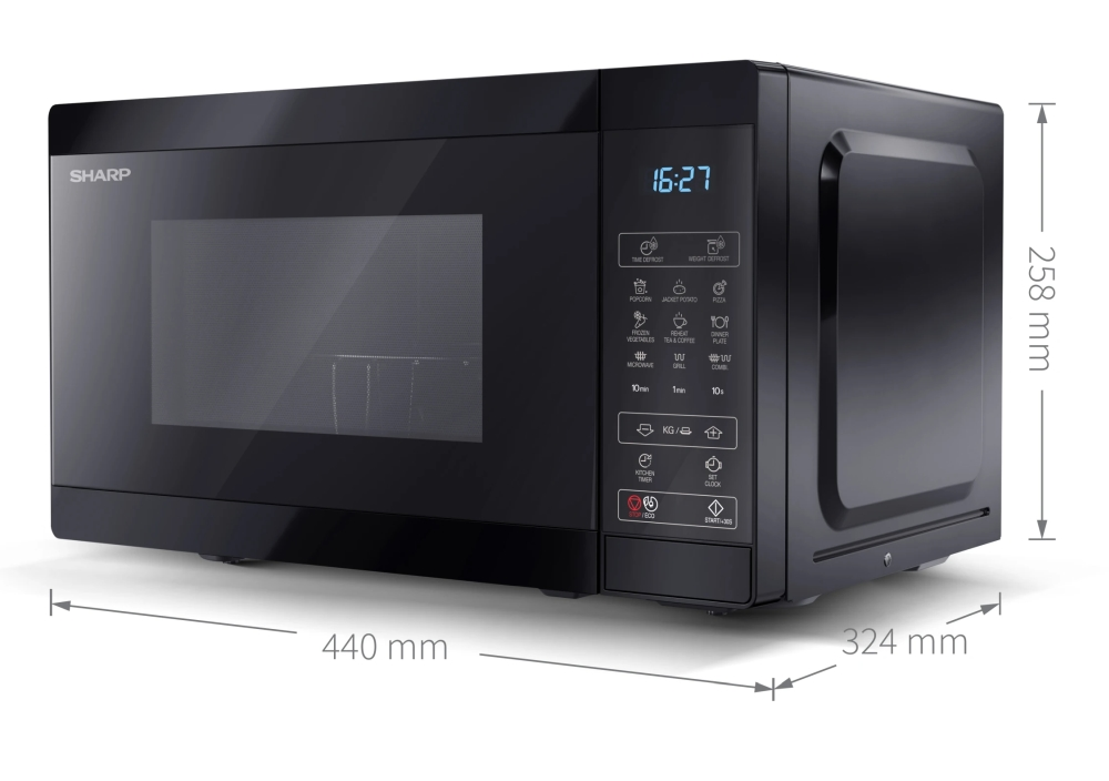 Микровълнова печка, Sharp YC-MG02E-B, Fully Digital, Built-in microwave grill, Grill Power: 1000W, Cavity Material -steel, 20l, 800 W, LED Display Blue, Timer & Clock function, Child lock, White door, Defrost, Cabinet Colour: Black - image 5