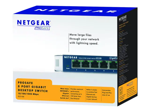 NETGEAR GS108GE 8PT COPPER GIGABIT SWITCH