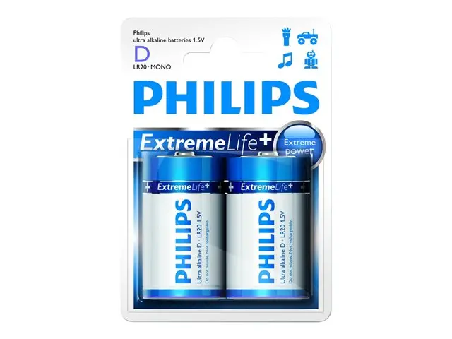Philips Ultra Alkaline батерия LR20 D, 2-blister