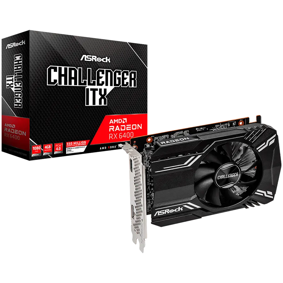 ASROCK Video Card AMD Radeon RX6400 Challenger ITX 4GB, GDDR6 64 bit, 1xHDMI, 1xDP 1.4, recomended PSU 350W.