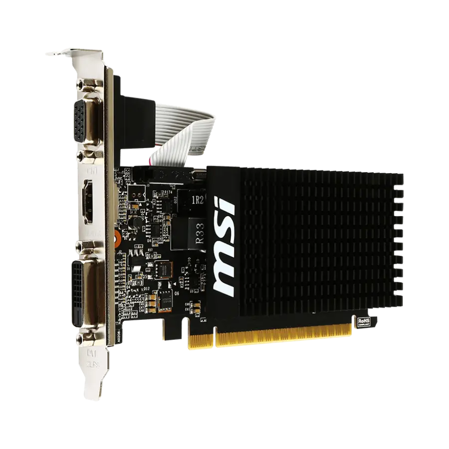 MSI Video Card NVidia GeForce GT 710, 2048MB DDR3, 64-bit, 12.8 GB/s, 1600 Mbps Effective Memory Speed, 954 MHz Clock, PCI Express 2.0, HDMI 1.4, Dual-link DVI-D, D-Sub, 300W Recommended PSU - image 1